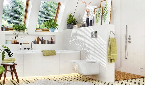 Luxury bathroom with bathtub and shower purifier air salle de bain